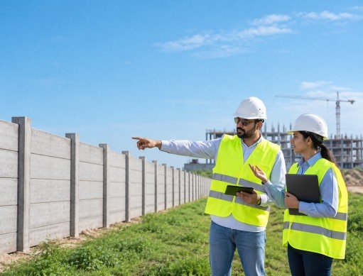 Construction Inspectors Along Precast Wall