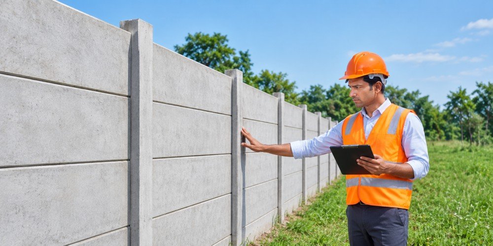 Construction Worker Inspecting Precast Wall